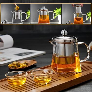 Скляний чайник LiRiQi з ситом із нержавіючої сталі, термостійкий заварник для чаю з кришкою, 950 мл, для зеленого, чорного та фруктового чаю