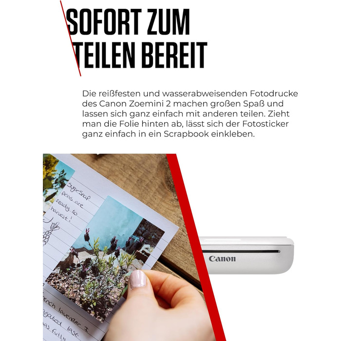 Canon Zoemini 2 perlweiß - Міні фотодрук принтер, мобільний, портативний, білий. Комплект для друку (5x7,6 см, для смартфону/планшету, вбудований акумулятор) + 20 ZINK картриджів + 10 круглих наліпок