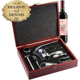 Набір сомельє AMAVEL з 10 аксесуарів для вина, подарункова коробка з дерева з табличкою та персоналізованою гравіюванням компаса, ідеальний подарунок для поціновувачів вина