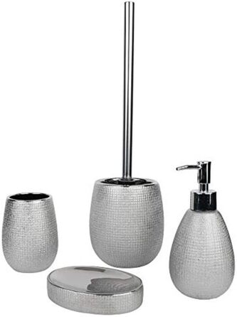 Набір для ванної кімнати Axentia Glitzer Hollywood - 4 предметів, сріблястий, 13 x 32 x 20 см