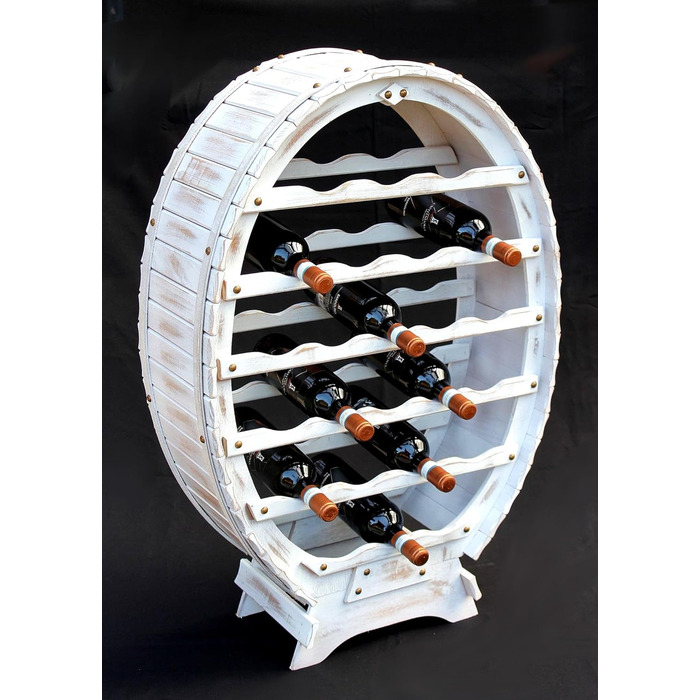 DanDiBo Wine Rack White Wine Barrel from Wood for 24 Bottles Vintage Shabby Chic Country House Bar Bottle Stand Standing Wine Rack Barrel
