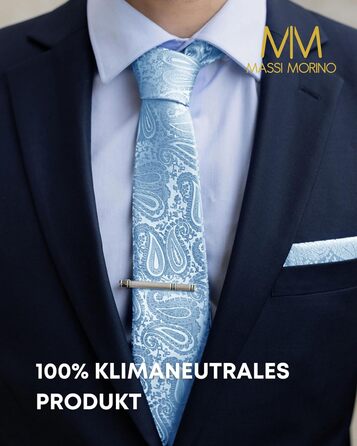 Комплект чоловічий Massi Morino: краватка, нагрудна хустка, запонки, зажим для краватки, подарункова коробка - блакитний Paisley, універсальний розмір. Для весілля.