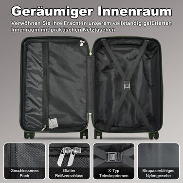 Набір валіз Joyway 6шт з жорстким корпусом, легкий, з 4 колесами та TSA-замком. Включає багатофункціональну сумку та косметичку. Колір: зелений