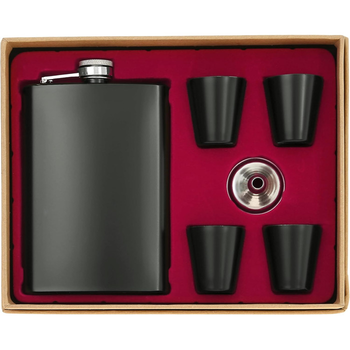 Набір фляга з келихом та воронкою для чоловіків • Військовий дизайн • Матова чорна/зелена сталь • 9 oz / 265 ml • Аксесуари для піших прогулянок