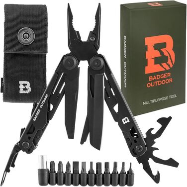 Багатофункціональний інструмент Solid Black 16-в-1: ніж для виживання, мультитул для туризму, кемпінгу та подарунок для чоловіків. Виготовлений з нержавіючої сталі, з бітами.