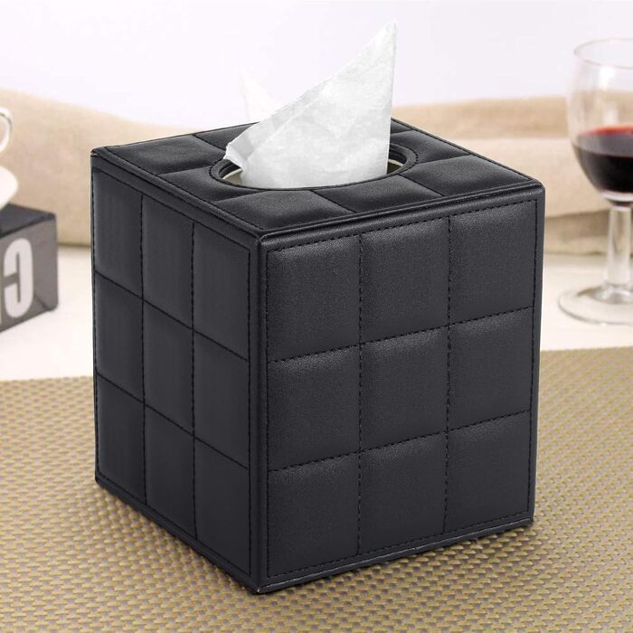 Скляна коробка для серветок прямокутна, чорна в клітинку, для ванної, тумбочки, авто, офісу