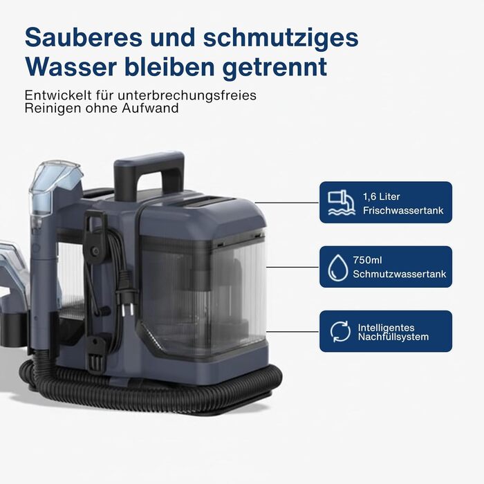 Samako Teppichreiniger Polsterreiniger: компактний ручний пристрій для чищення килимів та м'яких меблів, 400W, 2 великі резервуари для води, підходить для всіх типів тканини