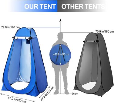 Намет для душу/туалету Pop Up, для кемпінгу та пляжу, блакитний, з сумкою, UV 40+