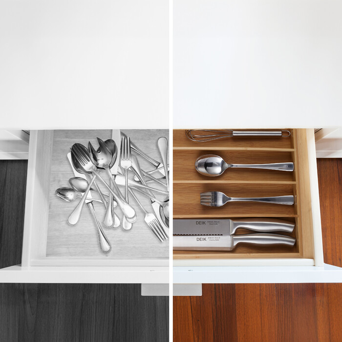Relaxdays Bamboo Cutlery Box, 6 Compartments