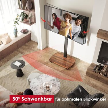 AOKCOS Rolling TV Stand with Wood Shelf - Adjustable Height & Swivel - Fits 43-75 Inch TVs (up to 50kg) - VESA 600x400mm - White+Natural (Black+Vintage Brown)
