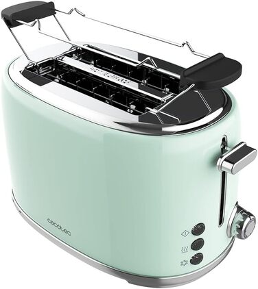 Тостер Cecotec Toaster 2 Scheiben Retro Green, 980 Вт, 2 слоти, нержавіюча сталь, регулювання потужності, піддон для крихт