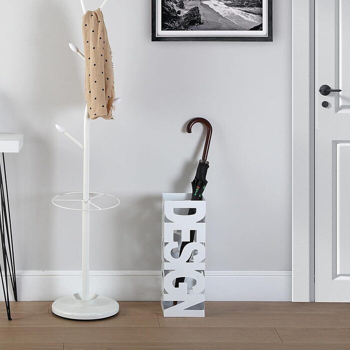 Modern White Metal Umbrella Stand for Entryway, Room, or Hallway - 52x18x18 cm
