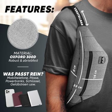 RUVO® Поясна сумка для чоловіків та жінок | стильна сумка на пояс з 4 відділеннями на блискавці | підходить для будь-яких активностей (сіра)