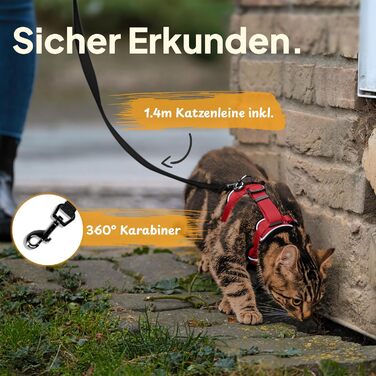 Шлейка для котів Tierhood з повідком [Нова, ЛЕГКА версія] - Шлейка з повідком для котів та кошенят - Комплект шлейки та повідка для котів - Контрольована свобода - Розмір S (M (обхват шиї 23-39см) (обхват грудей 36-51см), Червоний)