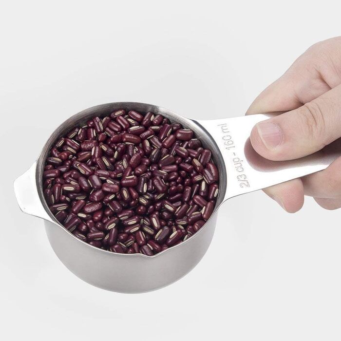 Set of 7 Measuring Cups with 1/8 Cup Coffee Scoop, Stainless Steel Metal Measuring Cups, 7-Piece Stackable Set with Spout - Accurate Measurement