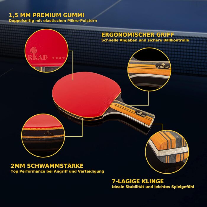 ARKAD Premium Table Tennis Set - Complete Table Tennis Racket Set with High-Quality Balls & Case - 2 Racket Performance Set