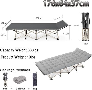Розкладне ліжко-матрац для кемпінгу та відпочинку на природі (176x64x37 см)