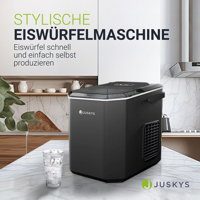 Машина для приготування льоду Juskys IceOracle - швидке приготування коктейльних кубиків (6-13 хв) - компактний пристрій на 12 кг/день - великий контейнер для льоду - чорний колір