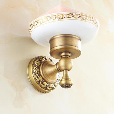 Brass toothbrush holder, antique bronze, cup holder with white ceramic cup, wall-mounted, bathroom accessory, patterned carved design (soap dish)