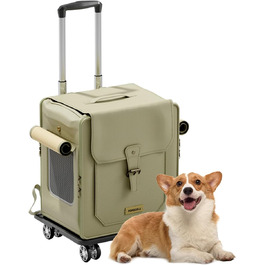 Рюкзак для тварин Galatée з колесами, візок для домашніх тварин, сумка для подорожей з собакою з знімними колесами, рюкзак для собак з вентиляційними вікнами з сітки (зелений)