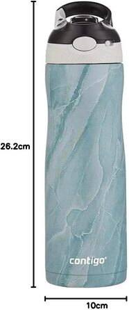 Contigo Ashland Chill Autospout Water Bottle with Straw, Stainless Steel Water Bottle, Leak-Proof, Insulated Bottle for Sports, Biking, Hiking, 590 ml, (Amazonite)