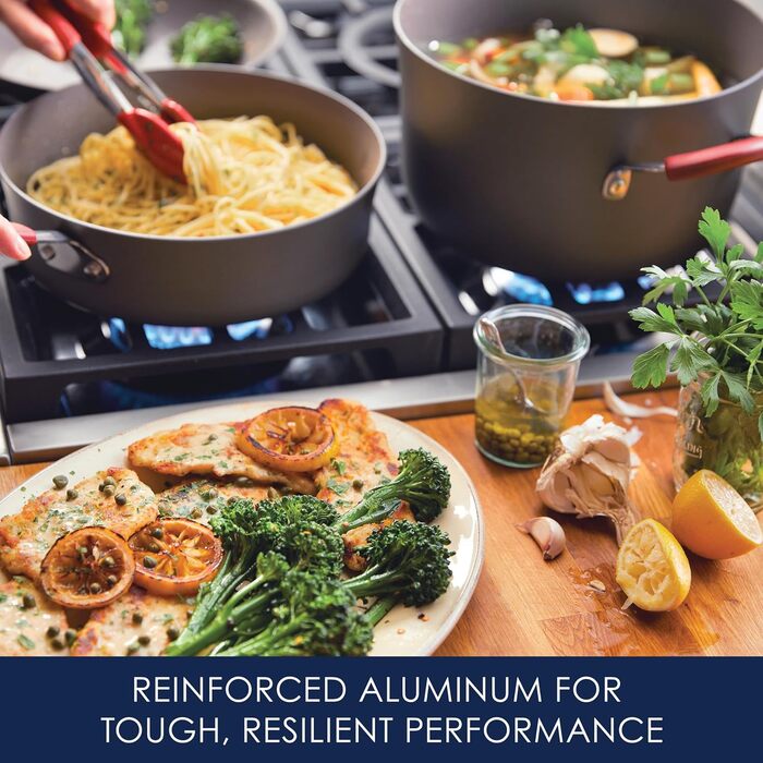 Набір посуду Rachael Ray Cucina, 12 предметів, з антипригарним покриттям, сірий з помаранчевими ручками