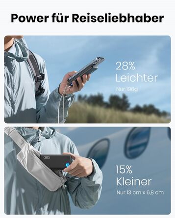 Power Bank INIU 10000mAh, ультратонкий, USB C, 3A, ліхтарик, сумісний з iPhone, Samsung, Huawei, чорний