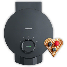 Severin Black Line Heart Waffle Maker - PFAS-Free Coating, Indicator Light, Cord Storage, 1000W - WA 2117