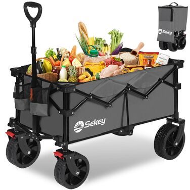 Bollerwagen Sekey XXXL: Складна вантажна платформа з великим об'ємом 150л, 200кг вантажопідйомністю, широкі колеса для бездоріжжя, антрацит
