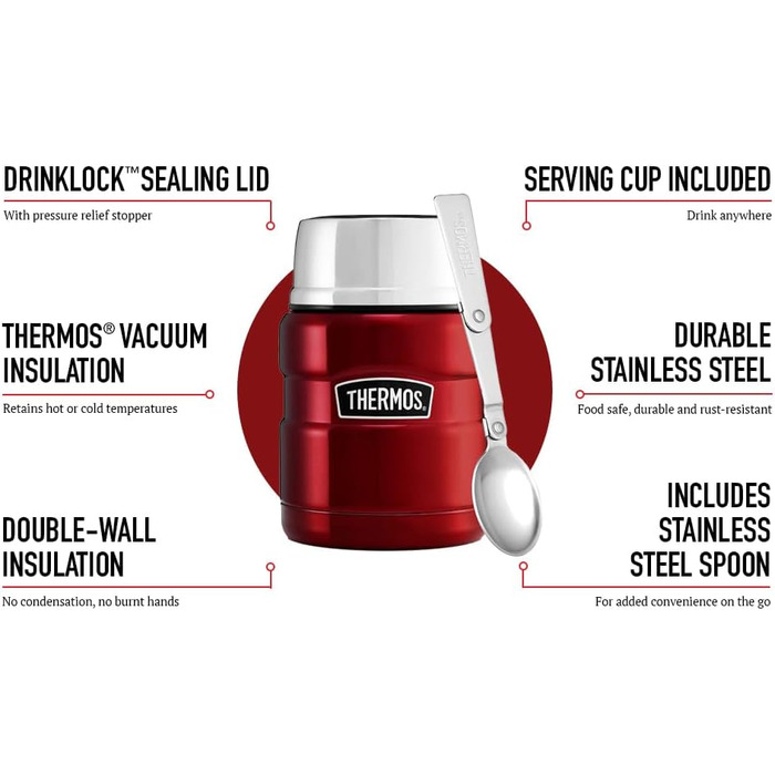 Термос King Thermoskanne / Thermosflasche для їжі, 0.47 л, нержавіюча сталь, Червоний (Cranberry Red)