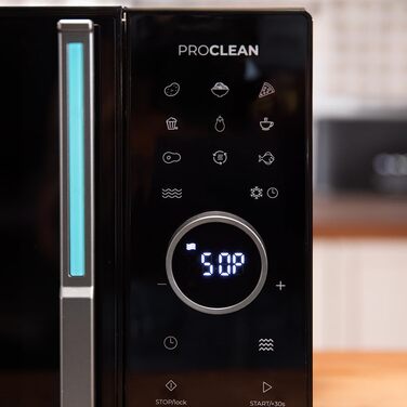 Мікрохвильова піч Cecotec Proclean 6120 з сенсорним екраном, грилем, 23 л, 800/1000 Вт, цифрова, рівномірне нагрівання, 5 рівнів потужності, функція розморожування, таймер 60 хв, обертовий піднос 285 мм