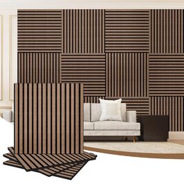 Акустичні 3D-панелі з дерева AKK-PANE (60x60 см, 4 шт, 1.44м²) для стін у вітальню, офіс та кухню, звукопоглинаючі еко-панелі, колір: копчений дуб 5#