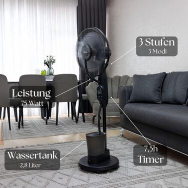 3-в-1 Вентилятор з водяним охолодженням, кліматизатор, очищувач повітря - Aircooler Tower Fan Vader Black