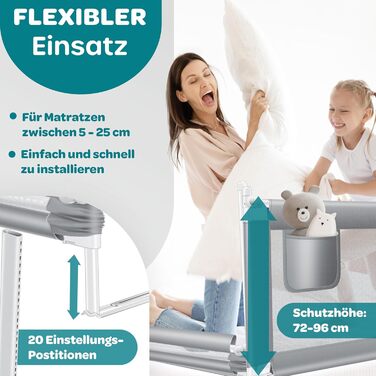 Захист для ліжка KESSER® 200 см: сітка для дитячого ліжка, захист від падіння, складна, сіра, з сумкою