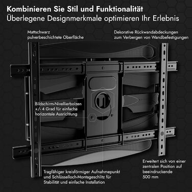 Настінний кріплення для телевізора Invision (37-75 дюймів), поворотний, нахильний, висувний, для плоских та вигнутих екранів, до 50 кг, VESA 200x100 - 600x400 мм (DXL-DE-IA)