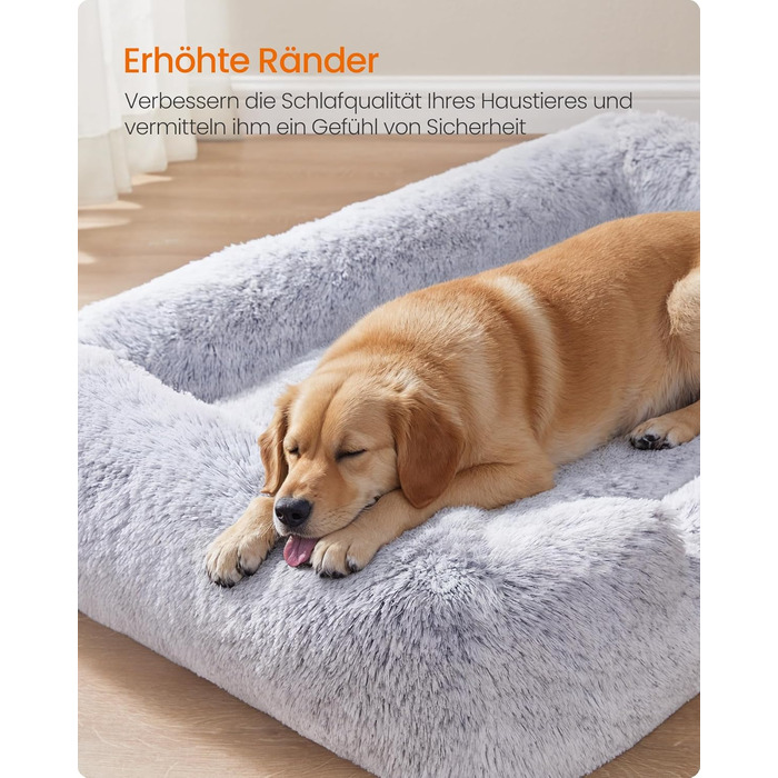 Ліжко для собак Feandrea, м'який лежак, корзина для собак, диван для собак, XL (106 x 75 x 20 см), сірий колір Ombré, знімний чохол, неслизьке покриття