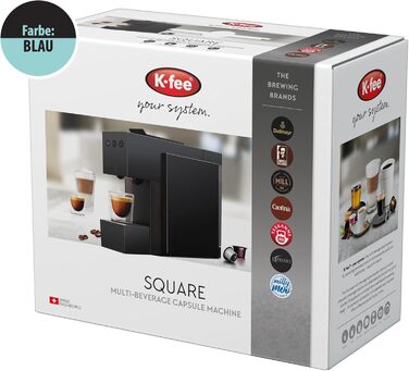 Капсульна кавомашина K-fee SQUARE для кави, чаю і какао, компактна, швидкий нагрів, 0,8 л, 19 бар, синя Tropical Blue