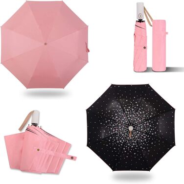 Стійкий до ультрафіолету компактний складаний парасоль від Voy Lady – Рожевий з квітковим принтом (96 см)