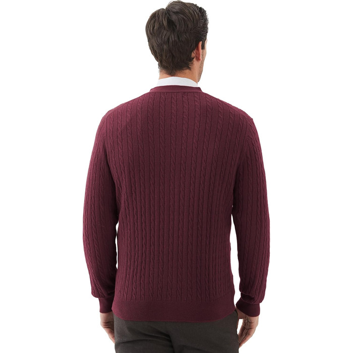 Чоловічий кардиган Kallspin з вовняної суміші, в'язаний з косами, з ґудзиками та кишенями, XL, Бордовий