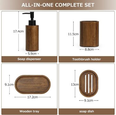 Набір аксесуарів для ванної кімнати, 4 шт., бамбук, карбонізований, ручної роботи, японський стиль