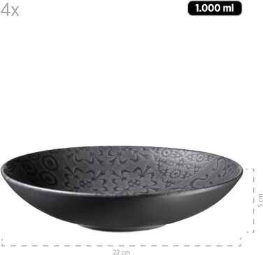 Сервіз для 4 осіб MÄSER Serie Tiles Vintage в мавританському стилі, 12 предметів, чорний керамічний посуд