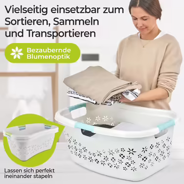 KiNDERWELT Преміум кошик для білизни 50 л, ергономічний, Soft-Touch ручки, великий, блакитний