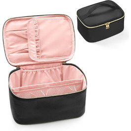 Велика косметичка для жінок, дорожня косметичка з відділеннями, шкіряна, чорна. Водостійка косметичка для макіяжу та аксесуарів.