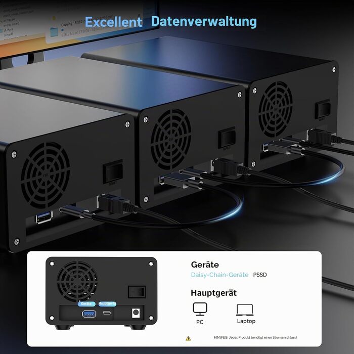 Зовнішній корпус для HDD/SSD CENMATE 802TC, 2 слоти 2.5/3.5 SATA, 10Gbps, USB 3.2 Type-A/C, з охолодженням та Hot Swap
