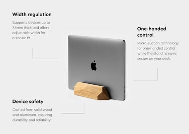 Oakwood Vertical Laptop Stand - Adjustable Wooden Desk Dock for MacBook Pro, MacBook Air, iPad - Handcrafted from Oak Wood