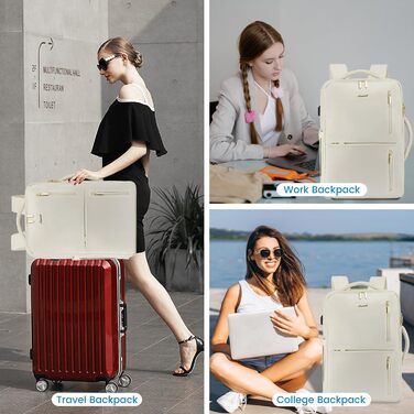 LOVEVOOK Рюкзак для жінок великий з відділенням для взуття, водовідштовхувальним відділенням та відділенням для ноутбука 17 дюймів, рюкзак для чоловіків, розширюваний ручний багаж, бізнес 30-40л для подорожей, відпочинку, походів, (Бежевий, 18 дюймів(Стан