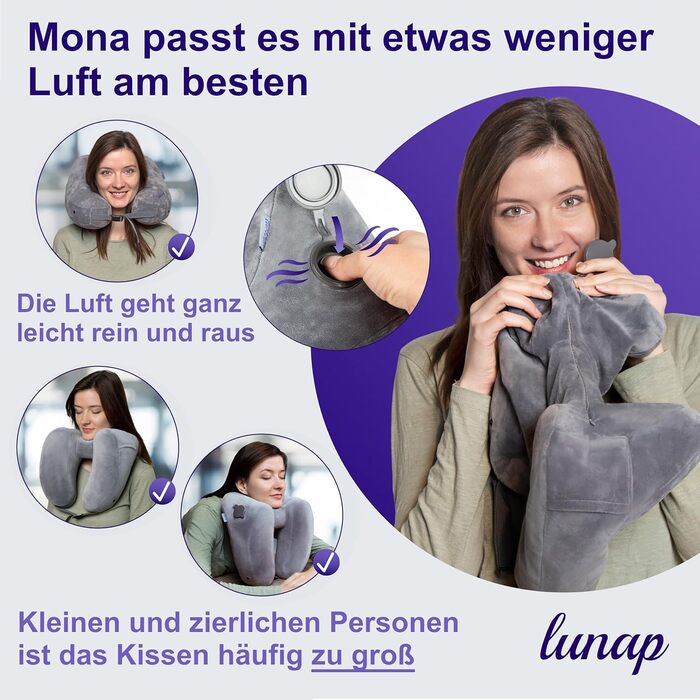 Подушка для шиї Luna Reisekissen: Memory Foam, дихаюча, для подорожей (літак, авто) | Сіра подушка для шиї | Подушка для подорожей | Подушка для шиї для дорослих
