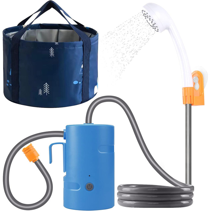 Portable Outdoor Shower, 2 Flow Modes, IPX7 Waterproof, with LED Light, 4400mAh Battery, USB Charging, Electric Shower Pump, Suitable for Hiking/Backpacking, Travel, Beach, Pets, Flowers