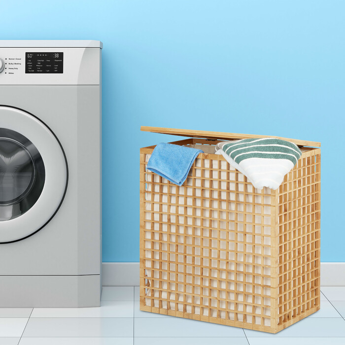 Relaxdays Bamboo Laundry Hamper with 2 Compartments