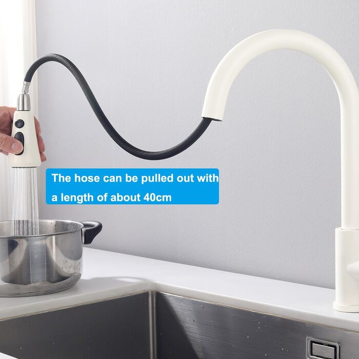 Кухонний змішувач з висувною лійкою, 3 режими, поворотний 360°, високий тиск, для кухні, матовий золотий (білий)